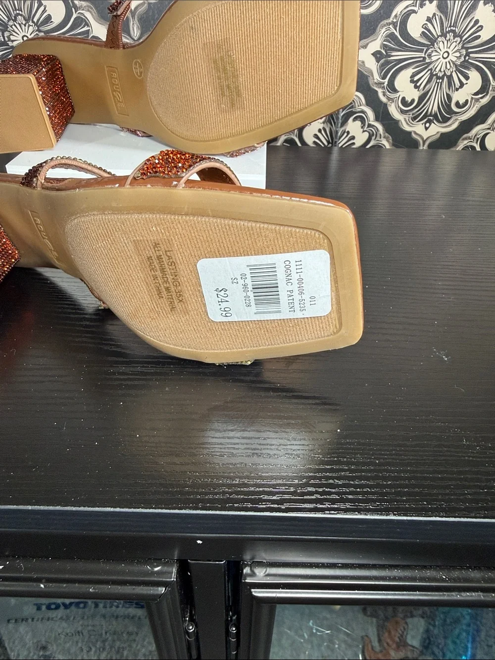 Rouge Brown Sparkle Beaded Block Heel Sandals